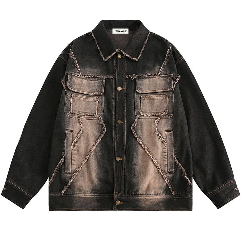 Acid wash denim jacket fashion black