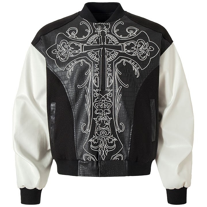 LEMANDIK® Rebellious Faith Varsity Jacket Embroidery Cross