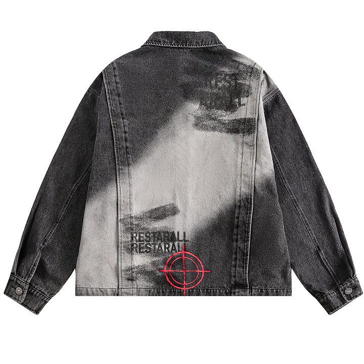 tie dye denim jacket cartoon pattern