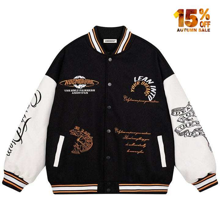 black and white varsity jacket broken clock