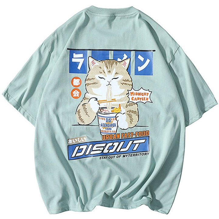 LEMANDIK® Cartoon T-shirt Cat Eating Noodles