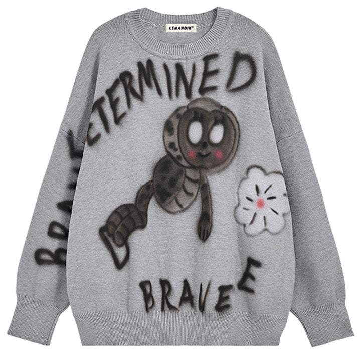 men's knit sweater BRAVE letter