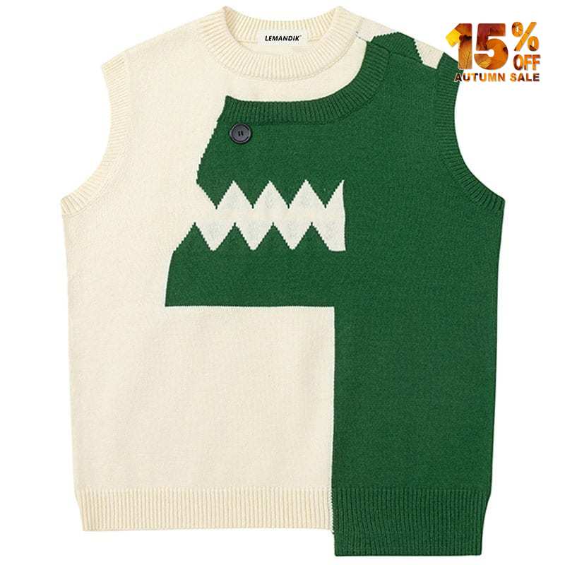 irregular sweater vest dinosaur pattern