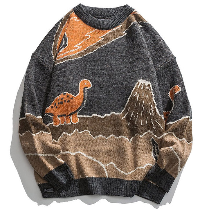 LEMANDIK® Knit Sweater Dinosaur and Volcano