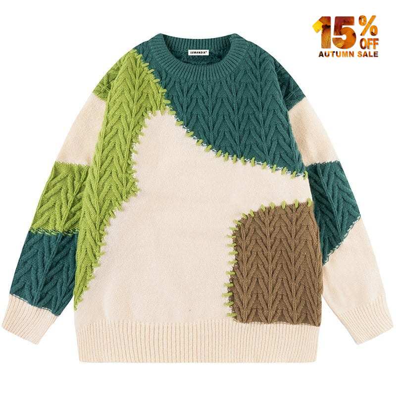 contrast color patchwork sweater