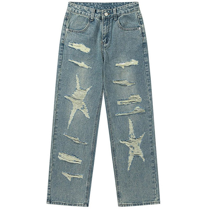 LEMANDIK® Ripped Star Patch Washed Jeans