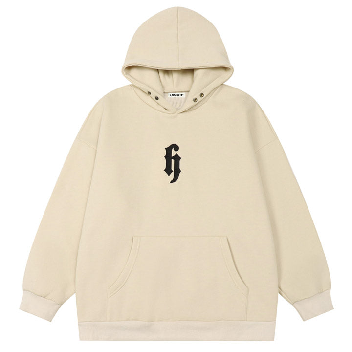 khaki hoodie with gothic letter H