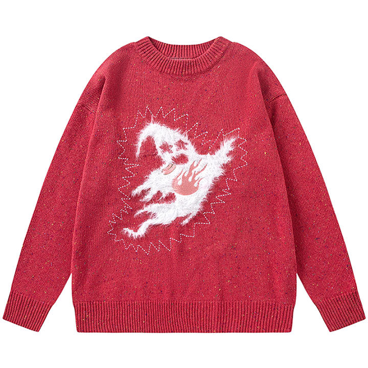 knit sweater with furry ghost