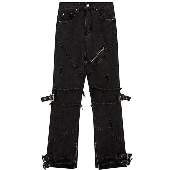LEMANDIK® Straight Leg Multi Belts Jeans