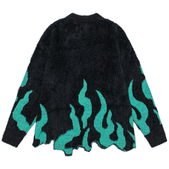 fuzzy jumper with flame pattern