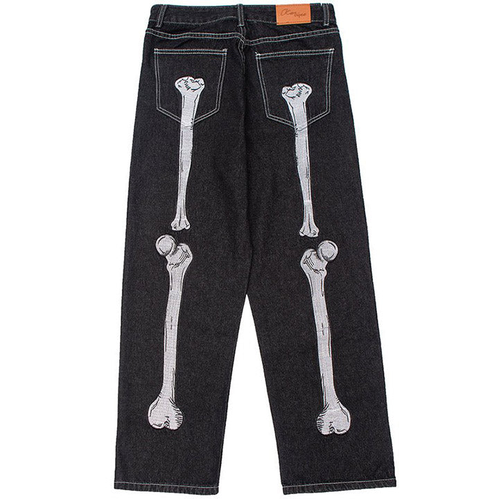 LEMANDIK® Baggy Style Skeleton Patch Jeans