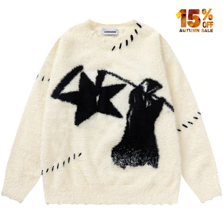 men's mohair sweater with grim reaper and star