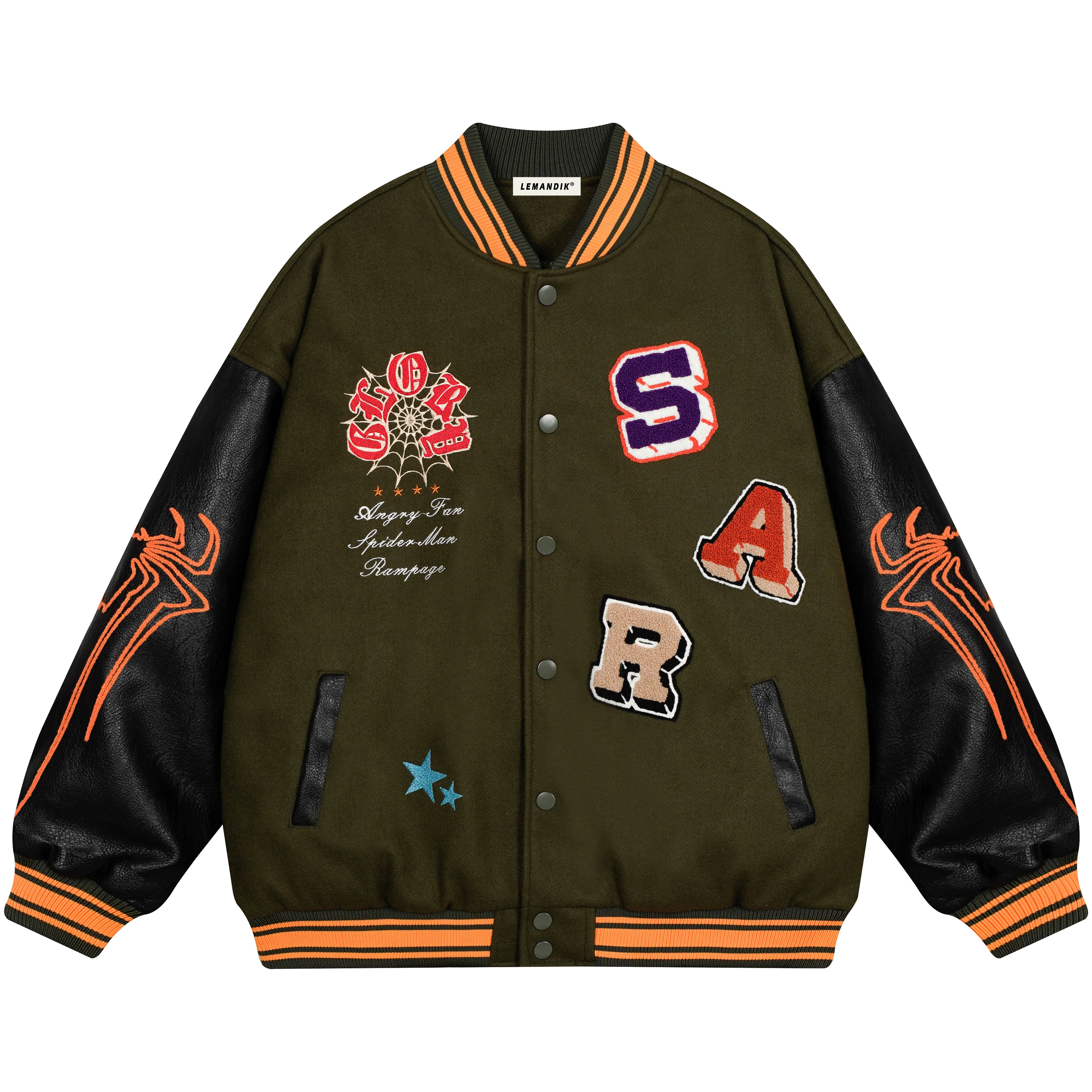 spider varsity jacket flocked letter SAR