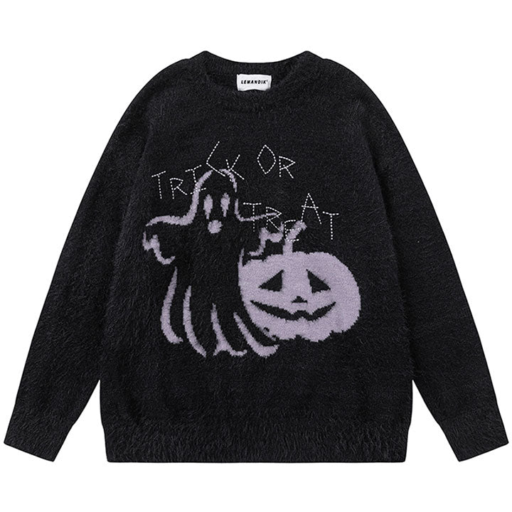 LEMANDIK® Spooky Halloween Knit Sweater Ghost and Pumpkin