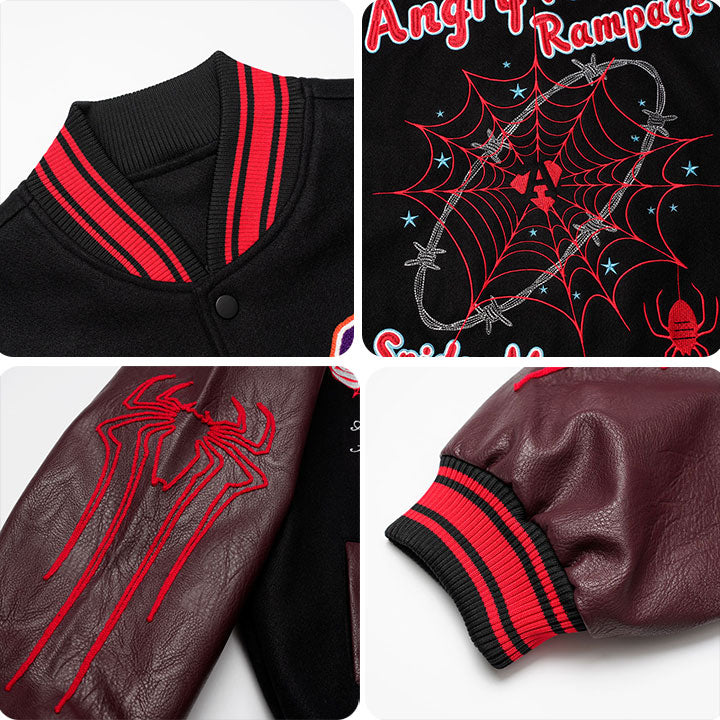 varsity jacket with spider PU leather sleeve