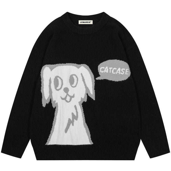 black knitted sweater with cute dog