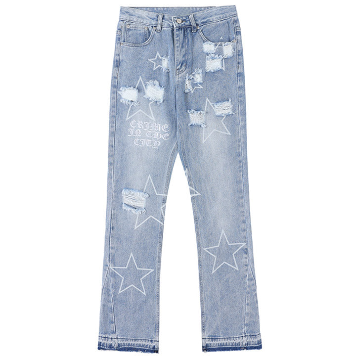 LEMANDIK® Slim Fit Star Patch Jeans