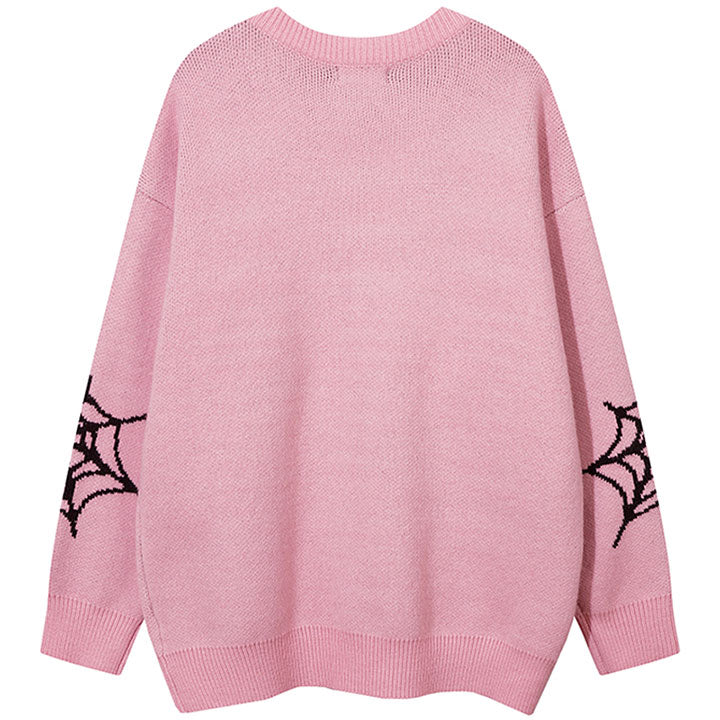 pink knit sweater spider and cob  web