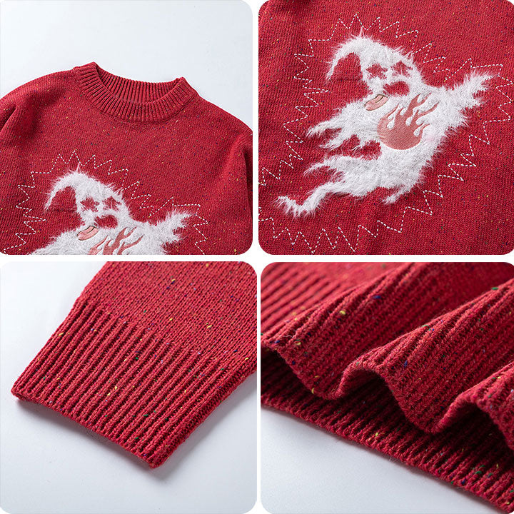 men's knit sweater flocked fluffy ghost