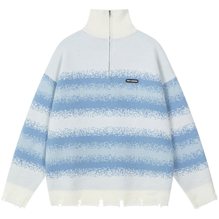 high neck jumper blue and white color patch