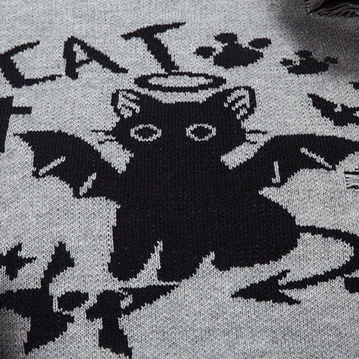 baggy style knit sweater devil cat