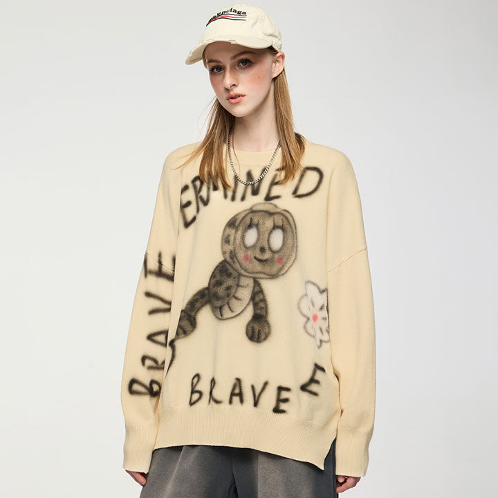 oversize sweater bug and letter print