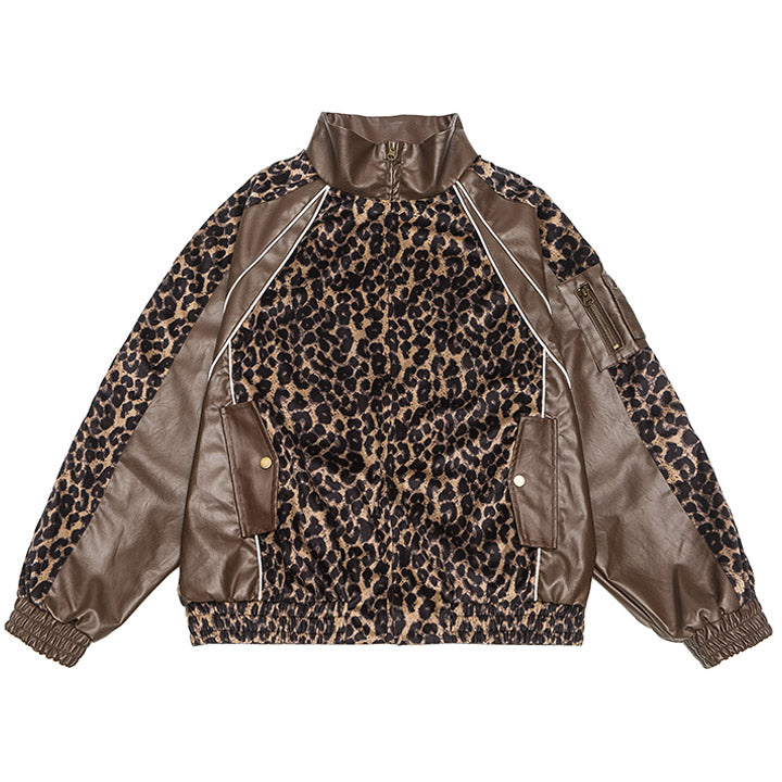 color block leopard print jacket