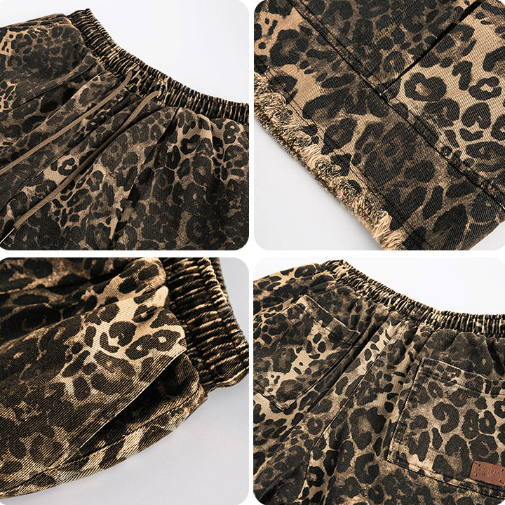 elastic waist leopard jorts