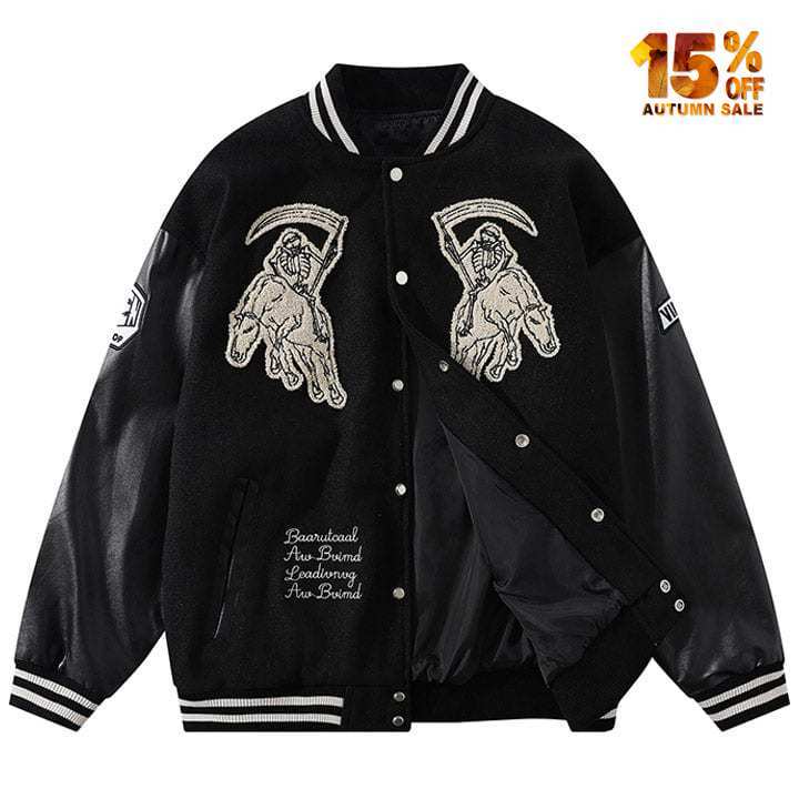 dark style varsity jacket Grim Reaper