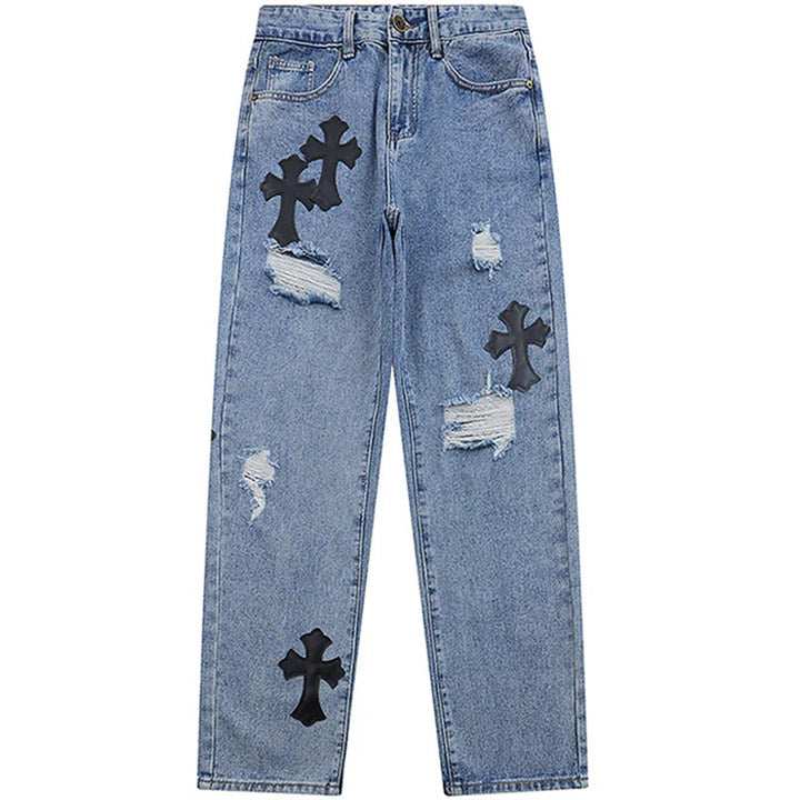 LEMANDIK® Ripped Cross Patch Jeans
