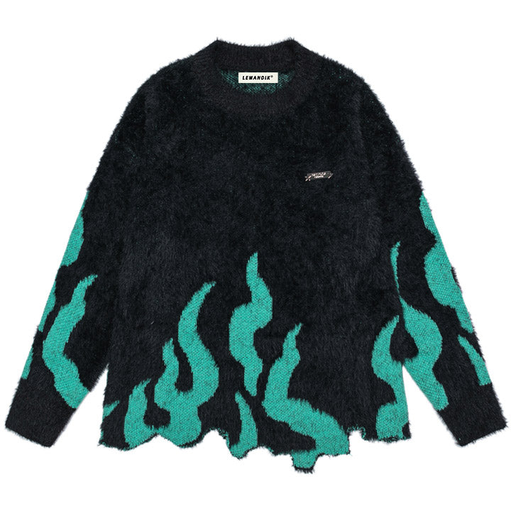 mohair sweater flame patch