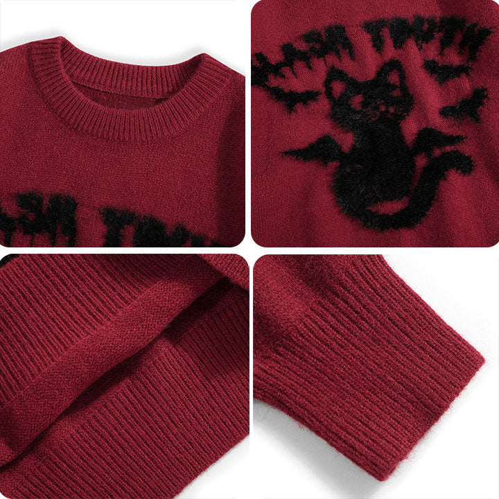 crew neck sweater fluffy devil cat 