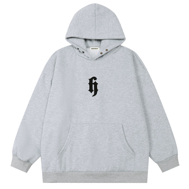 grey hoodie with gothic H letter