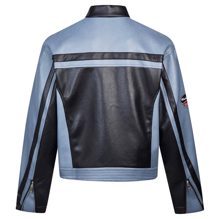 letter racer jacket blue and black color