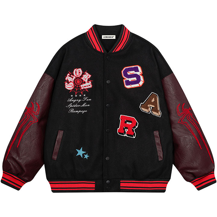 men's varsity jacket flocked spider web