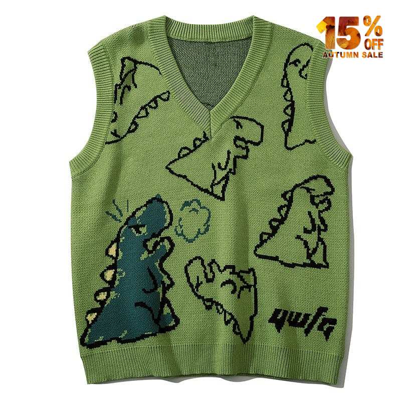 v neck vest full dinosaur pattern