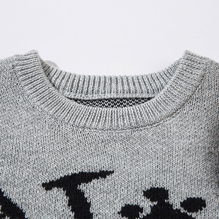 crew neck sweater with devil cat print