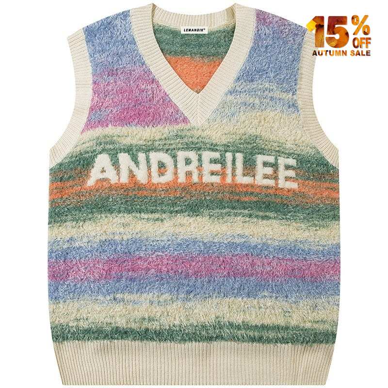 v neck colorful stripe mohair vest