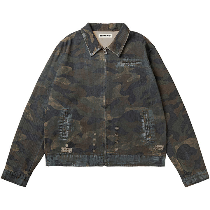 LEMANDIK® Acid Washed Camo Denim Jacket