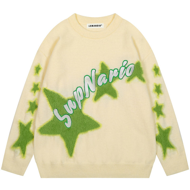 men's knit sweater with furry star