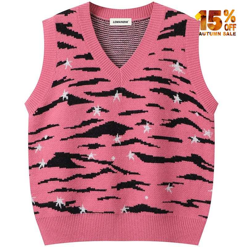 contrast color sweater vest star print