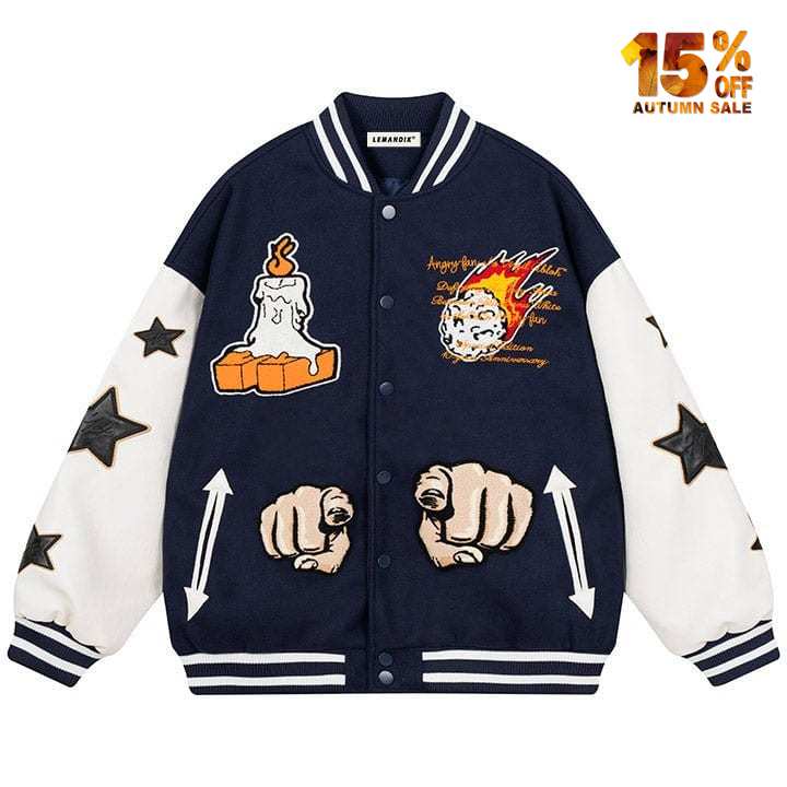 men's varsity jacket with star sleeve