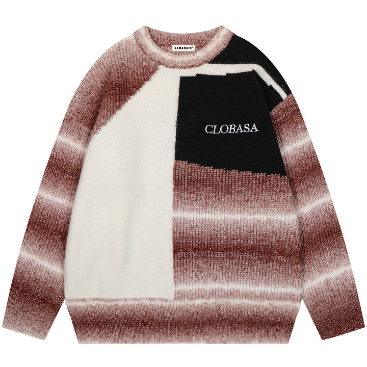 contrast color sweater stripe print