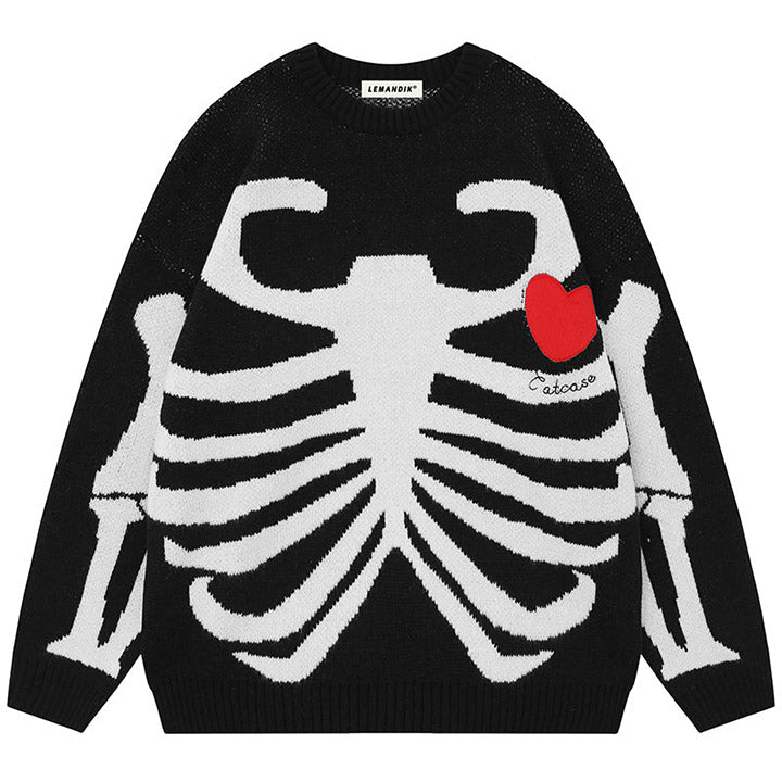LEMANDIK® Skeleton with Heart Knit Sweater
