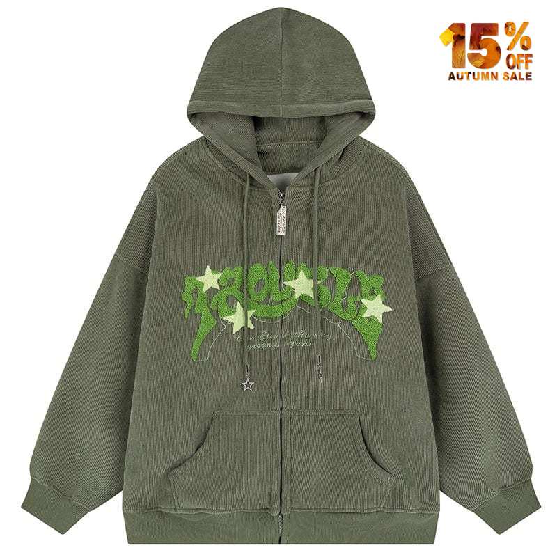 star and letter patch corduroy hoodie 