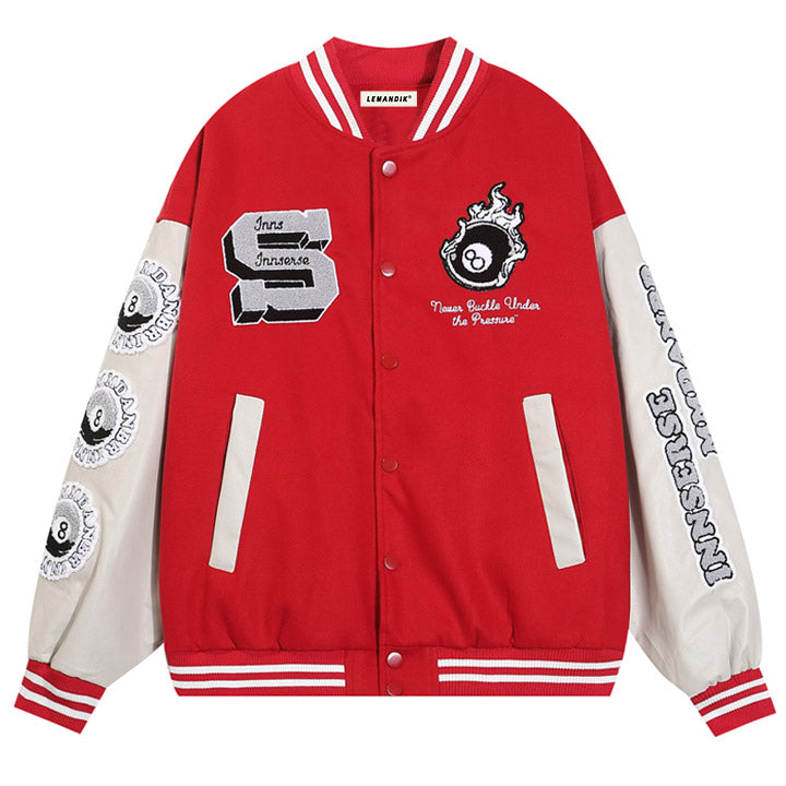 flocked S red varsity jacket