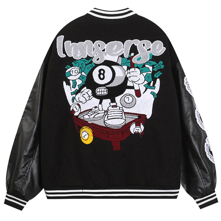 black 8 ball pattern varsity jacket