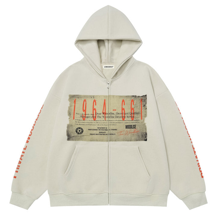 men's zipper hoodie with 1964-661 patch