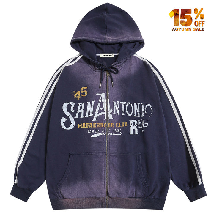 men's zipper hoodie with letter print