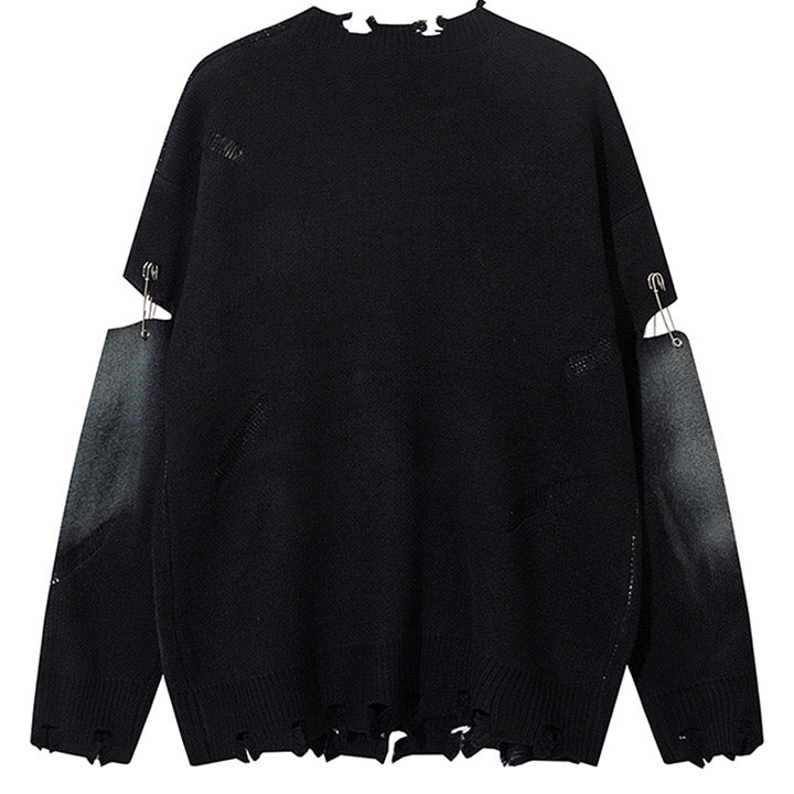 contrast color cross sweater ripped edge